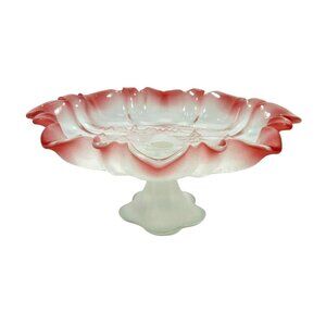 Rare Red Edge Mikasa Christmas Story Frosted Footed Bon Bon 9 3/4”  Germany